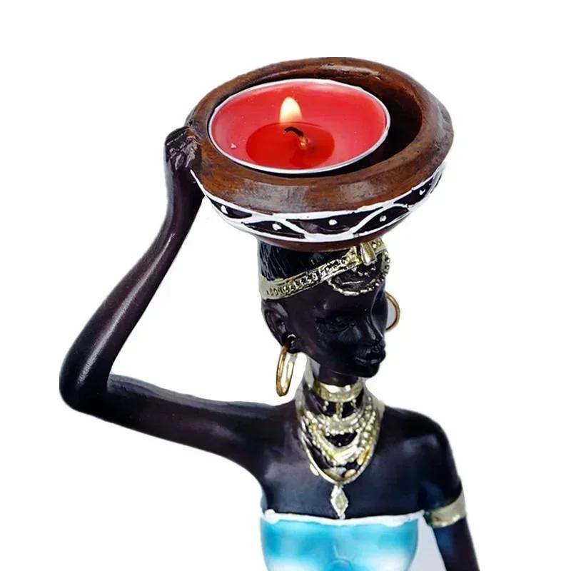 Candle Holder African Womens 8.5 Inch Decorative Table Decoration Dining Room Candle Holder Sculpture Resin Candle Holder Retro