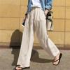 Spring Autumn Women's Wide Leg Pants Plus Size High Waist Solid Color Loose Cotton Linen Pants