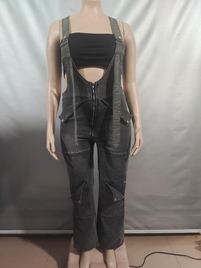 Women's European & American Denim Overalls - Summer Casual Zipper Washed One-piece Long Pants