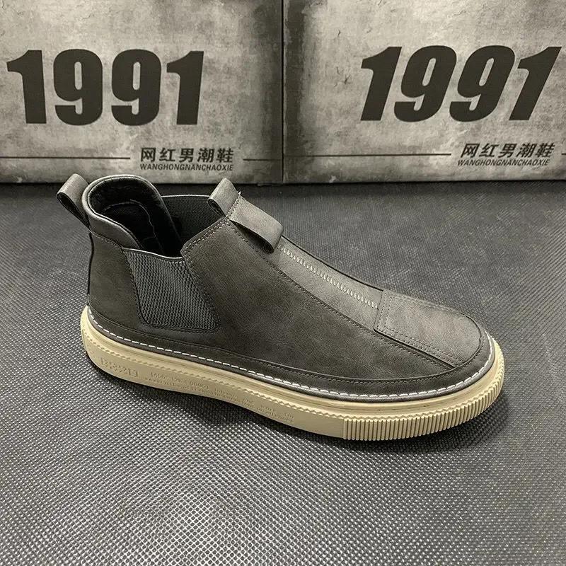 

Мужские ботильоны Новые высокие плоские повседневные туфли Мужские осенне-зимние плюшевые мужские ботинки Модная обувь для мужчин Кожаная обувь 44