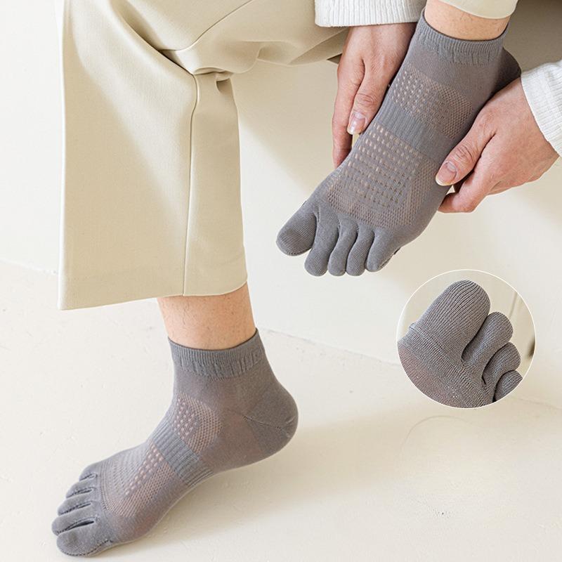 Socks Men's Solid Colour Spring and Summer Thin Mesh Men's Boat Socks Cotton Anti-odour Split-toe Socks Sweat-absorbing Breathable Five-finger Socks