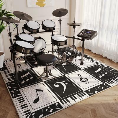 Moderner Wohnzimmerteppich Heimdekoration Mode Luxus Trommel Abstraktes Musiksymbol Schwarz Weiß Kariert Große Fläche Schlafzimmer Dekor Teppiche