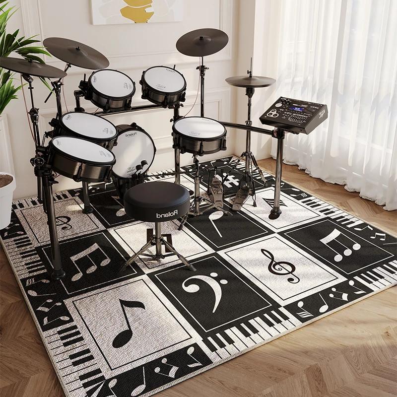 Moderner Wohnzimmerteppich Heimdekoration Mode Luxus Trommel Abstraktes Musiksymbol Schwarz Weiß Kariert Große Fläche Schlafzimmer Dekor Teppiche