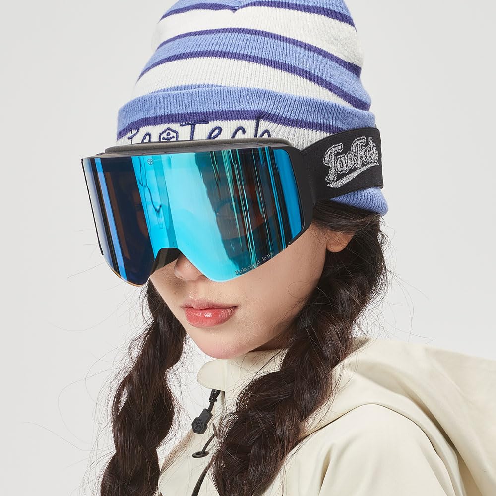 TaoTech Snow Double REVO Polarized UV Unisex for Men and Snowboarding Flip-Up Goggles, Anti-Fog, Flat, Lens, OTG, Magnetic, Mirror, Lens, Protection,