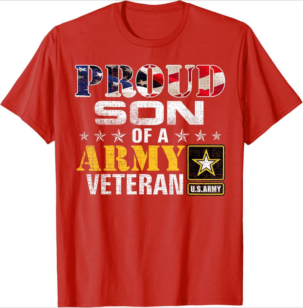 Proud Son Of A Army Veteran American Flag Military design100 cotton summer casual Oneck short sleeve printed mens Tshirt
