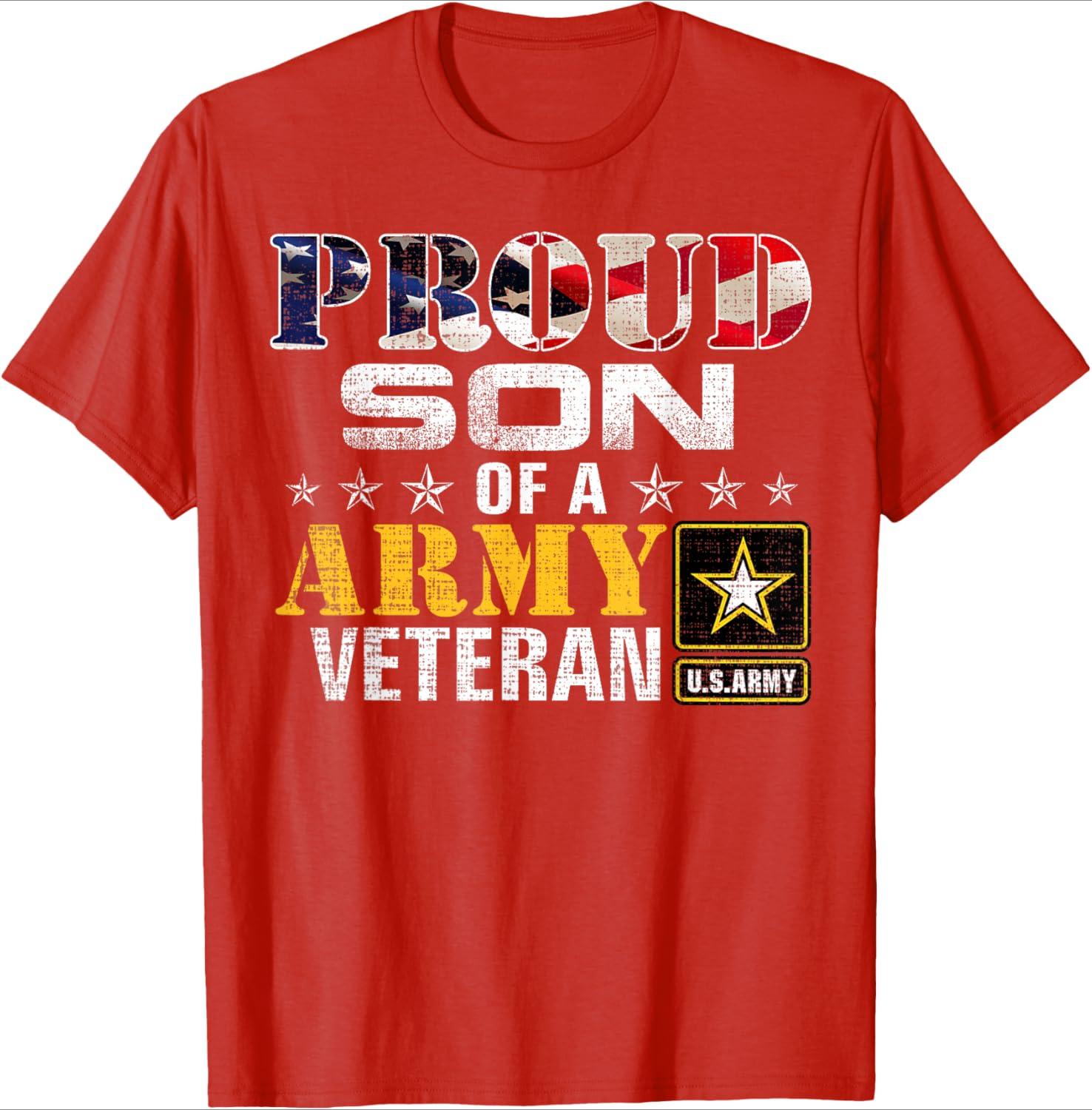 Proud Son Of A Army Veteran American Flag Military design100 cotton summer casual Oneck short sleeve printed mens Tshirt S