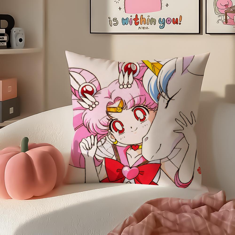 Magical Girly Cute Anime SSailor MMoon Cushion Cover Pillowcase Short Plush Invisible zipper Room Sofa Cushion Cover