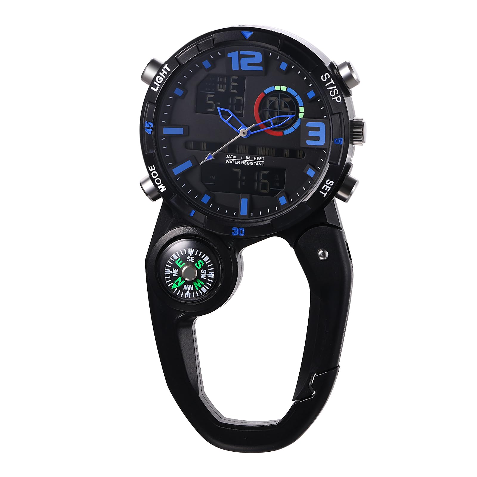 

Carabiner Watch Analog-Digital Clip Watch: Calendar, Stopwatch, Alarm, Luminous, Pocket Watch, Waterproof, Hiking, Pack, Outdoor, Men s Fashion
