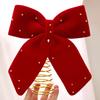 1Pc Christmas Tree Top Party Decoration Burgundy Exquisite Decoration Christmas Bow Decoration Metal Fabric