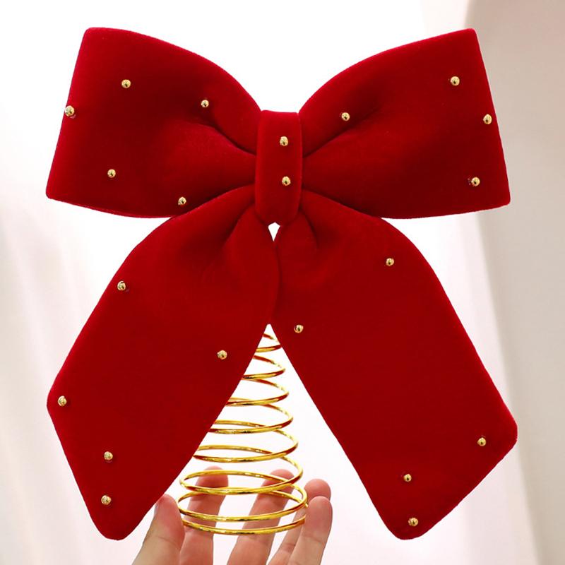 1Pc Christmas Tree Top Party Decoration Burgundy Exquisite Decoration Christmas Bow Decoration Metal Fabric