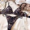 European and American French Satin Triangle Cup Bra and T-Pants Set - Sexy, Wireless, Comfortable