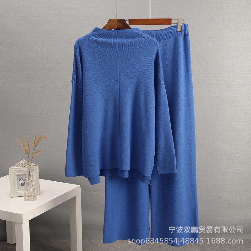 2026 Hot Sale Solid Color Two Piece Set Women Irregular Split Top Wide Leg Pants Casual Loose