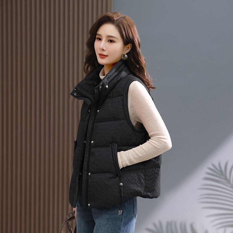 Women's 2024 Stand Collar Windproof Down Vest - New Chinese Style, Warm, Loose Fit for Autumn/Winter
