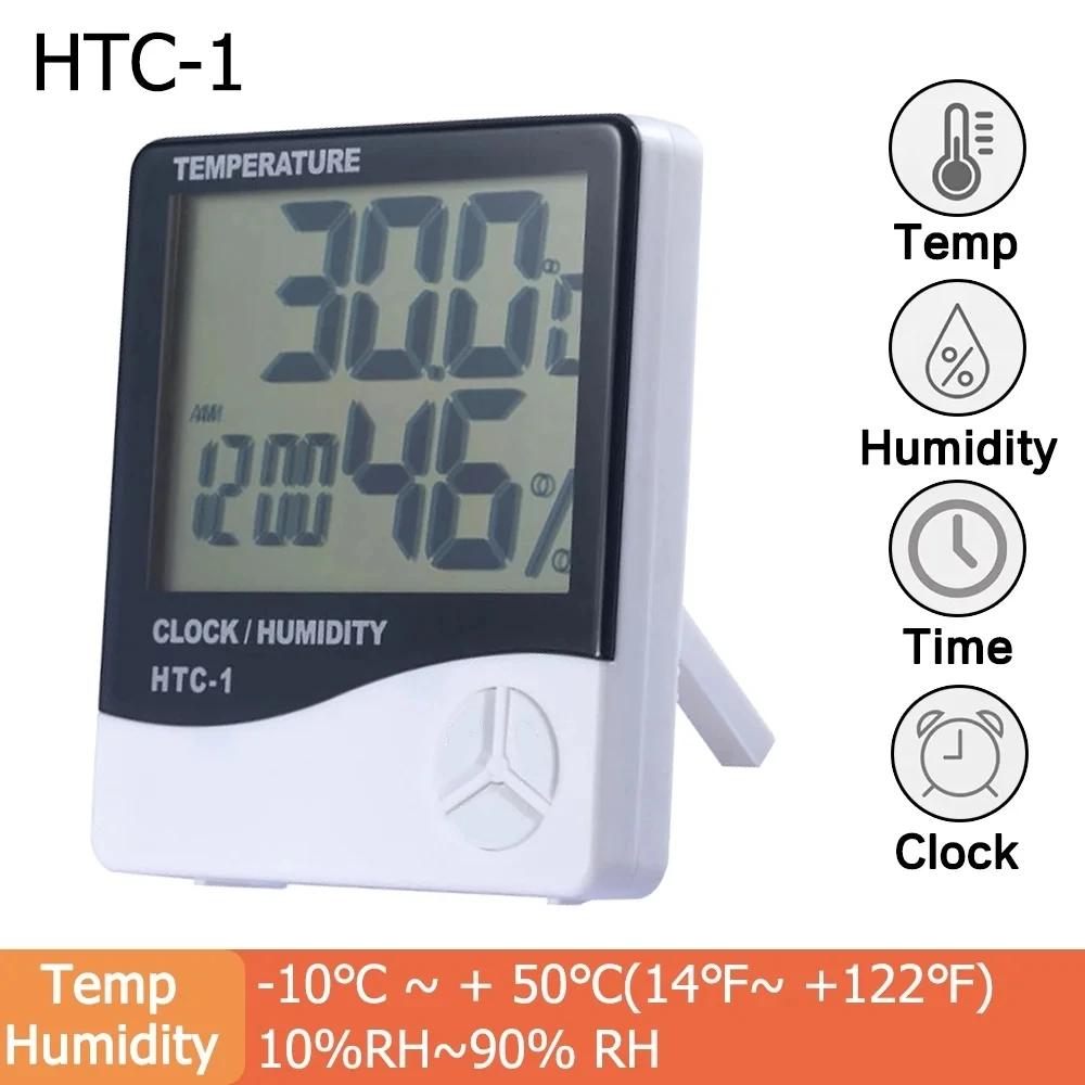 LCD Digital Temperature Humidity Meter HTC-2 Home Indoor Outdoor hygrometer thermometer Weather Station with Clock HTC-1