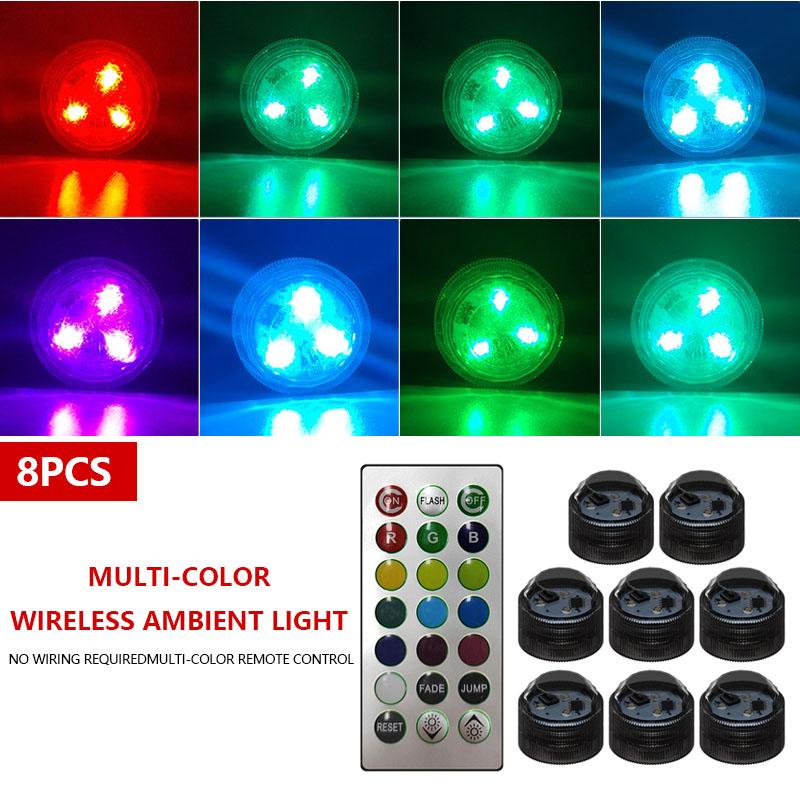 LED Car Interior Ambient Light Wireless Remote Control Adhesive RGB Car Roof Atmosphere Lamp Bicycle Tail Light Warning Lights
