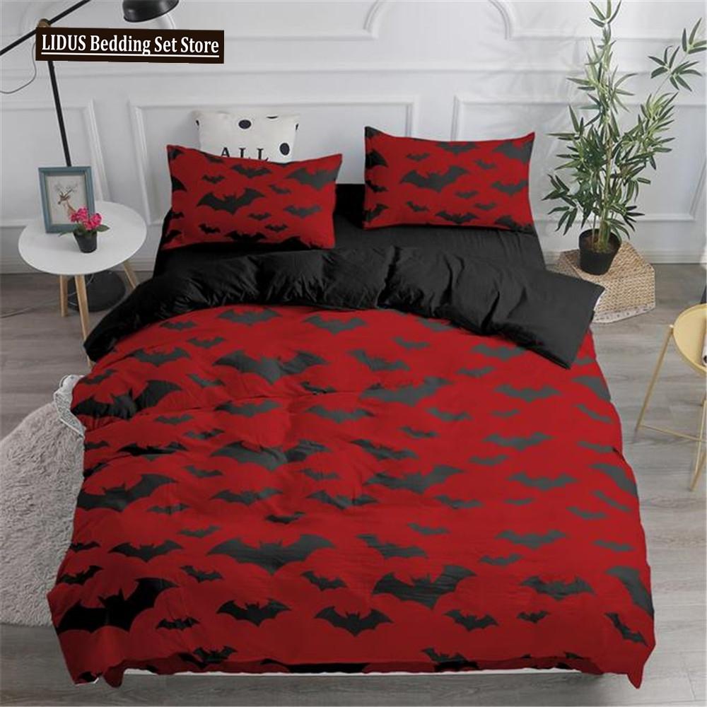Halloween Duvet Cover Set Flying Vampire Bedding Set Bats Witchcraft Magic Polyester Comforter Cover King Size For Boys Girls