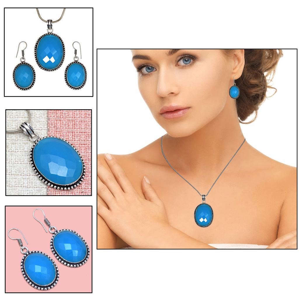 Necklace Chalcedony Natural  Beads Blue 20" Cts Round Sterling