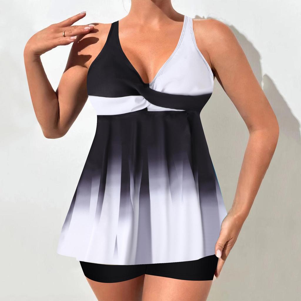 2025 Colorful Print Plus Size Tankini: Loose, Tummy-Covering, Conservative Swimsuit