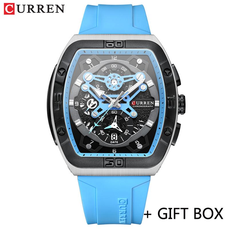 CURREN Man WristWatch Waterproof Chronograph Date Men Watch Military Top Brand Luxury Silicone Original Sport Male Clock 8443