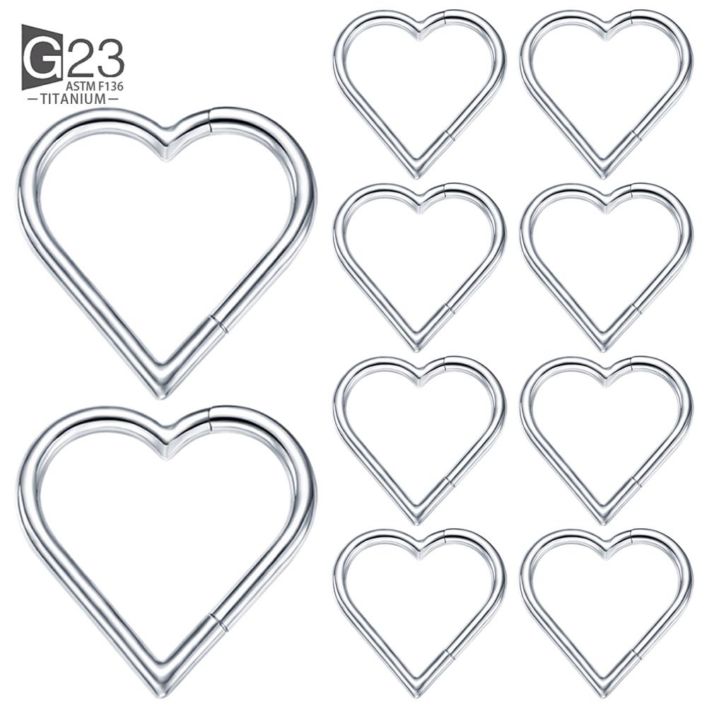 10Pc ASTM F136 Titanium Daith Heart Earring Hoop Cartilage Tragus Helix Rings Hinged Segment Hoop with Clear CZ