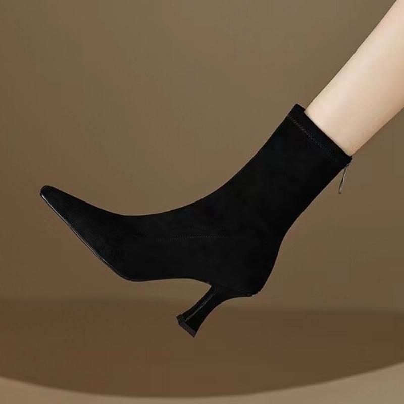 Fashion High Heels Ankle Boots Women Pointed Toe Shoes Suede Sexy Designer 2025 Winter New Fashion Snow Chelsea Boots Woman Pumps Botas