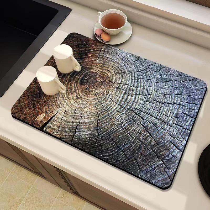 

Wood Grain Dish Drying Mat Counter Desktop Drainer Rack Pads Dining Table Absorbent Drain Pad Kitchen Cup Placemat Bath Door Rug 20x30cm