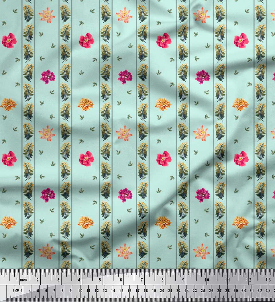 

Тканина Soimoi Grey Японський креп-сатин, листя секвої та смужка хризантеми, тканина з принтом на метри 42 дюйма 42 Inch Wide - Poly Crepe зелений