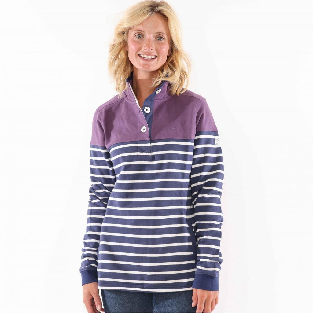 Lazy Jacks Womens/Ladies Striped Button Neck Sweatshirt