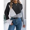 HNXC Autumn and Winter Casual Color-blocking Braided Long-sleeved Pullover Sweater for Women