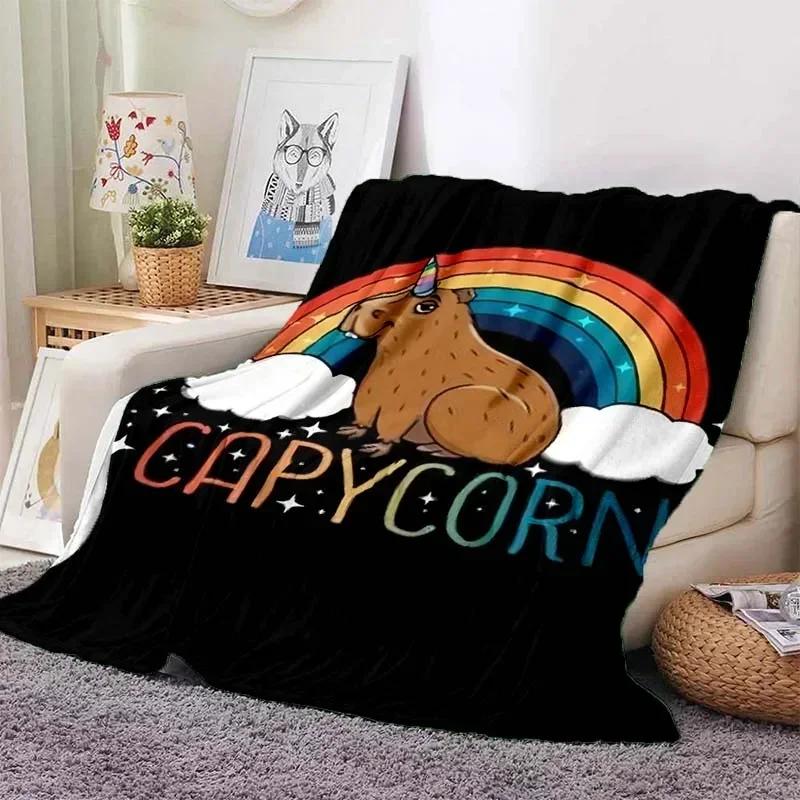 Kawaii The Capybara Club Home Cartoon Printed Blanket Picnic Blanket Warm Flannel Soft and Comfortable Home Travel Birthday Gift