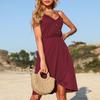 Women's Summer Open Back Solid Color V Neck Strap A-Line Irregular Short Dress