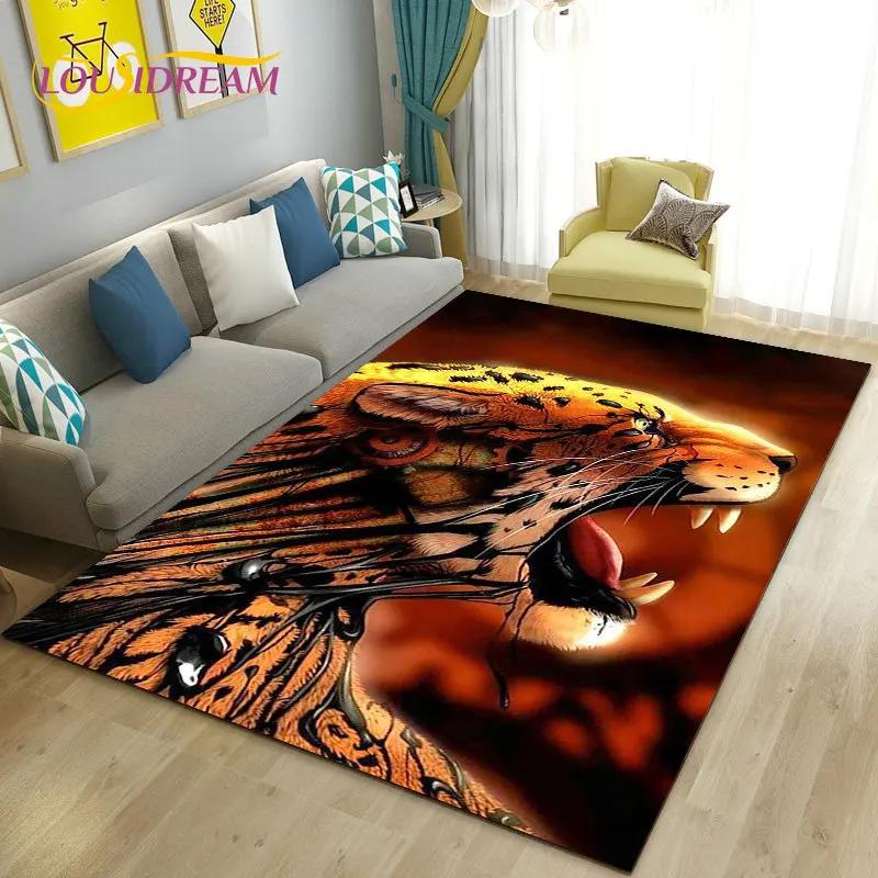 3D Cartoon Dier Luipaard Jachtluipaard Gebiedskleed Tapijt voor Woonkamer Slaapkamer Speelkamer Sofa decoratie huis Antislipkleed Vloermat Zacht