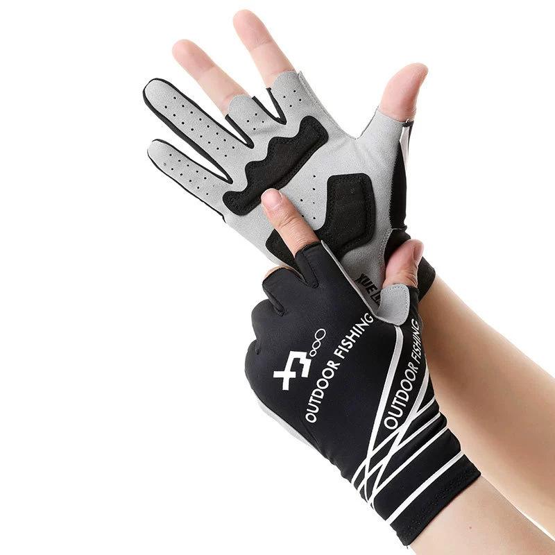 Outdoor fishing riding thin half-finger gloves men and women fishing riding driving shock absorption non-slip exposed finger breathable gloves
