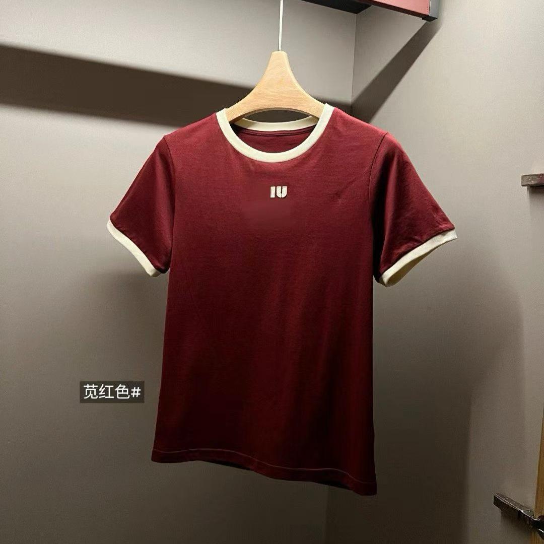 Fashion Versatile Letter Embroidery Contrast Color Crew Neck Casual Short Sleeve T-Shirt Women s Short Sleeve T-Shirt S