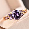 Vintage Female Purple Crystal Stone Charm Gold Color Thin Wedding Jewelry For Women Luxury Round Zircon Engagement Ring