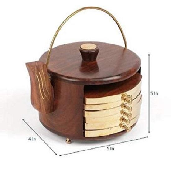 Rosewood Kettle Shape Coaster Set for Kitchen and Dining Table/Coffee Table.-Set of 6