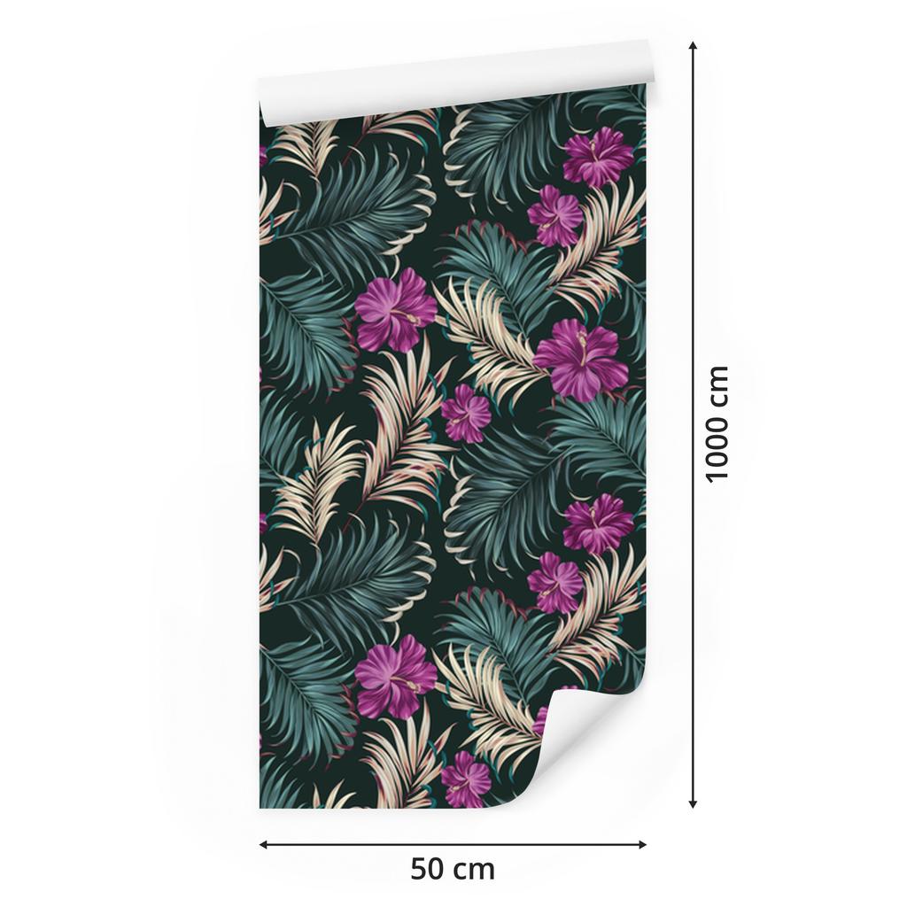 Hibiscus wallpaper with leaves for living room and bedroom 50x1000