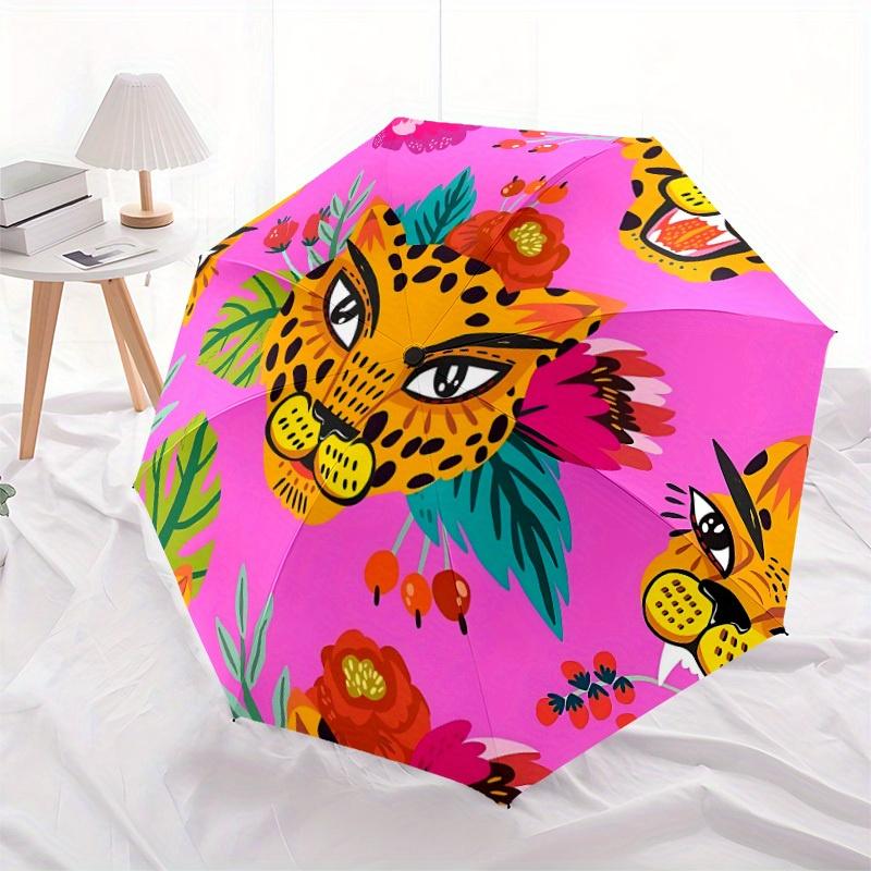 1pc Leopard Print Automatic Open/close Folding Umbrella, Compact Portable Travel Umbrella, Perfect Birthday/Christmas, Cute Umbrella, Durabl