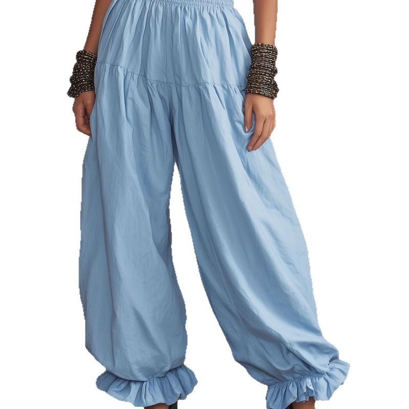 Women's Smocked Waist Harem Pants Loose Balloon Trousers Ruffle Ankle Casual Summer Pants