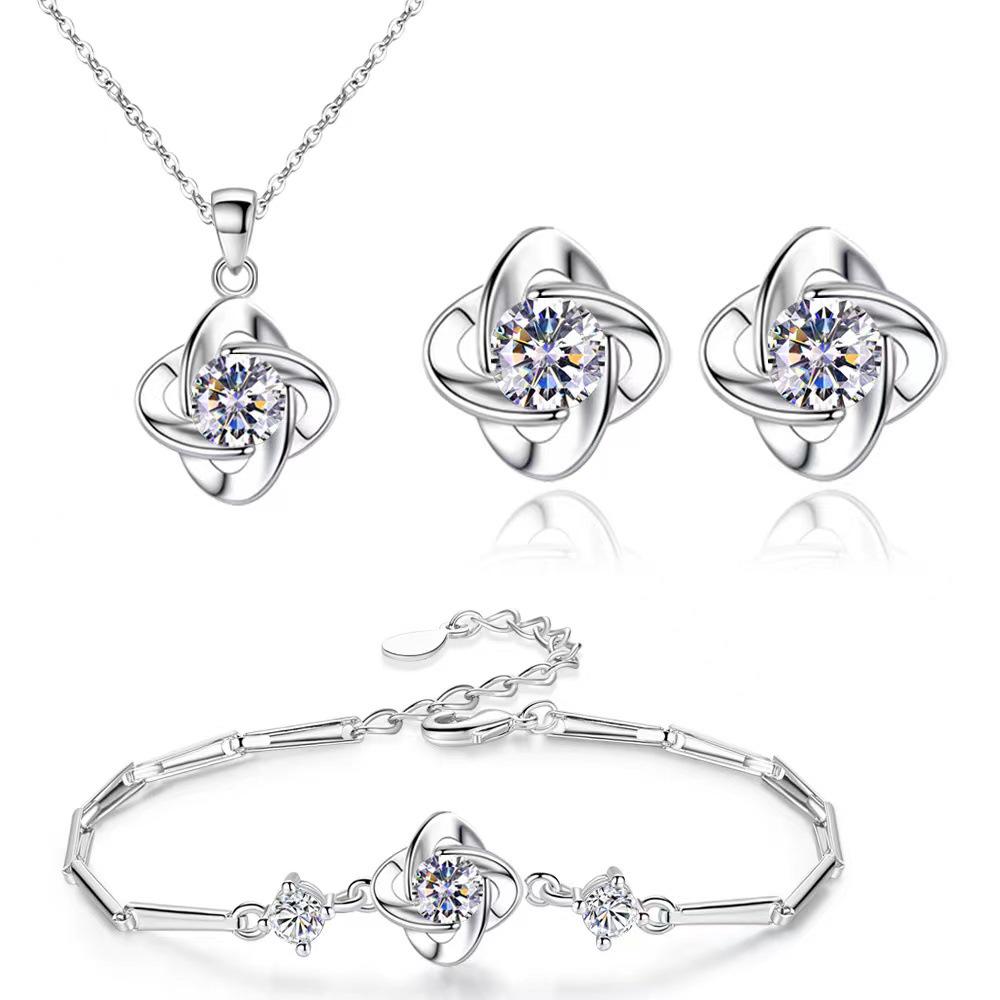 Lucky Four-Leaf Clover Ocean Heart Jewelry Set - Necklace, Bracelet & Earrings - Japanese Korean Style