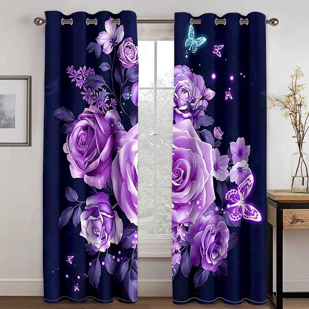 Pink Red Rose Colorful Flower Grace Window Curtains In Kids Bedroom Living Room Hall Treatments Kitchen Decoration Drapes Blinds