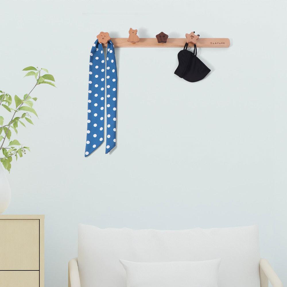 Free Punch Clothes Hanger Cute Wall Row Hanger Cartoon Solid Wood Hook  Entry Door