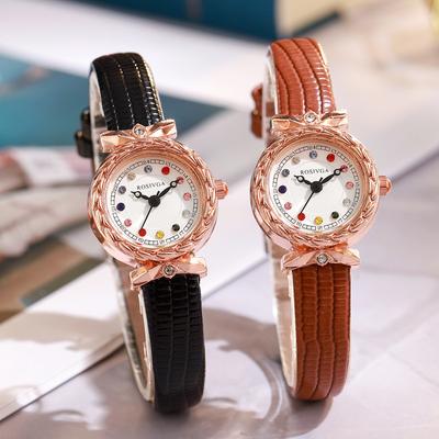 Damen Uhren Strass Quarz Armbanduhr Lederarmband Uhr