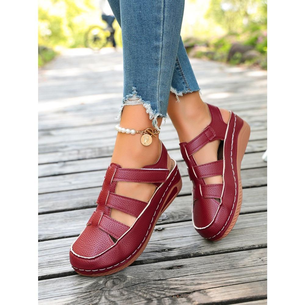 Women Platform Hollow Roman Sandals, Round Toe Wedge Heel Breathable Comfort Casual Shoes
