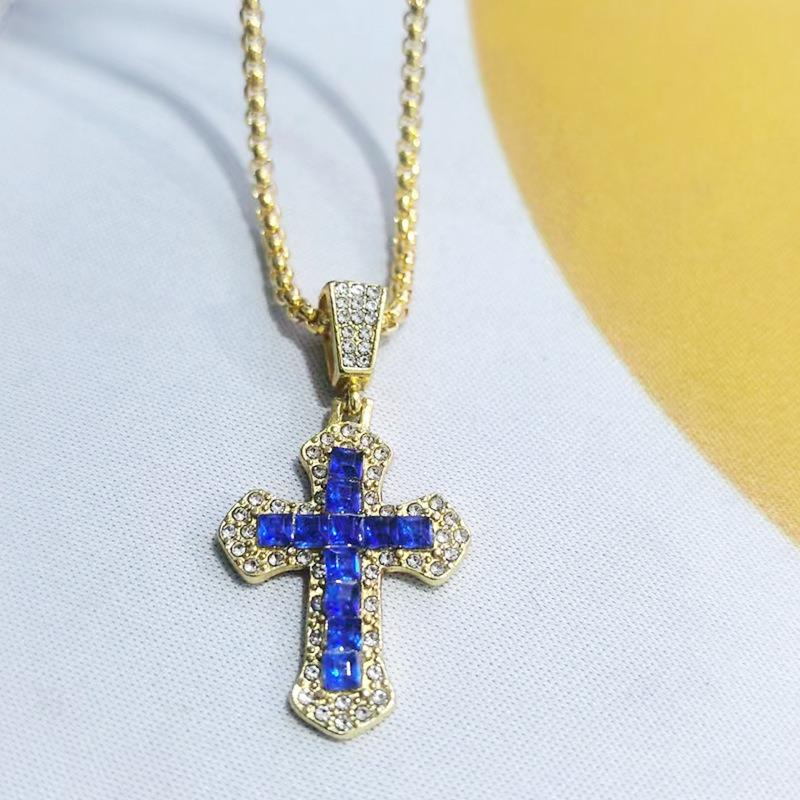 Cross with Diamond Pendant Necklace Autumn and Winter Long Sweater Chain Street Hip Hop Necklace
