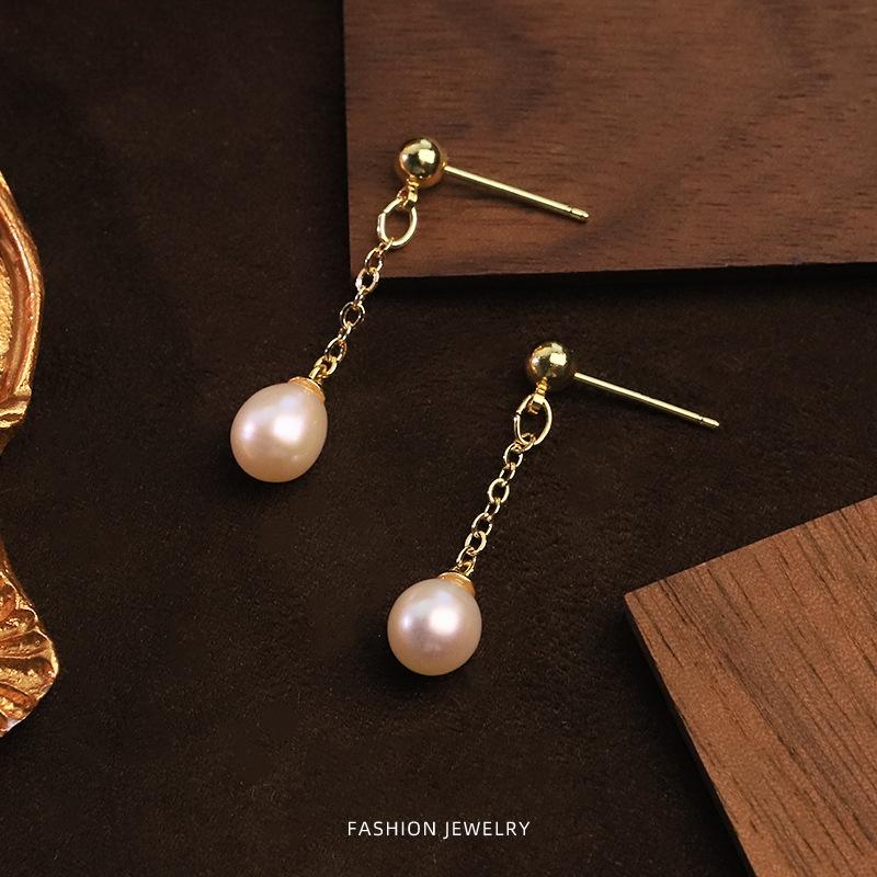 Long Chain Tassel Design Natural Freshwater Pearl Drop Earrings S925 Silver Needle Luxury Women Pearl Jewelry