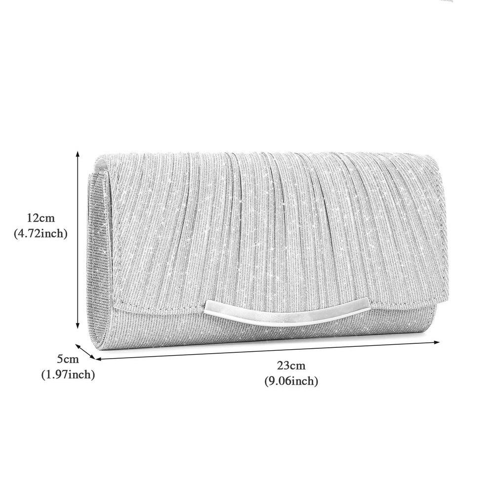 Elegant Pleated Evening Clutch Bag With Rhinestones - Formal Wedding Party Prom Purse For Women
