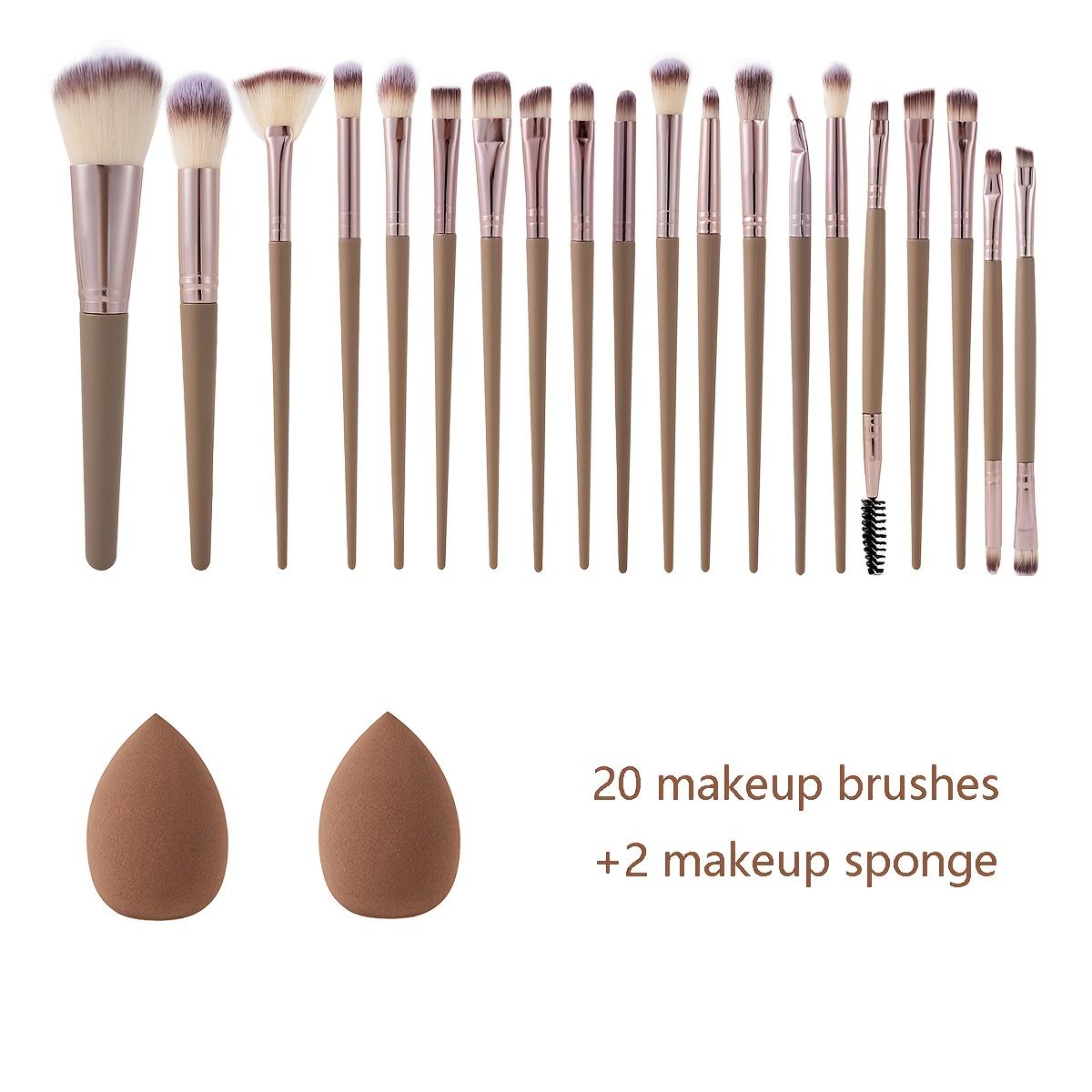 

20 кистей для макияжа + 2 спонжа для макияжа, мягкий ворс, подходят для нанесения рассыпчатой пудры, теней для век, консилера, инструменты для макияжа