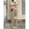 Mm Khaki Wide Leg High Waist Loose Pear-Shaped Denim