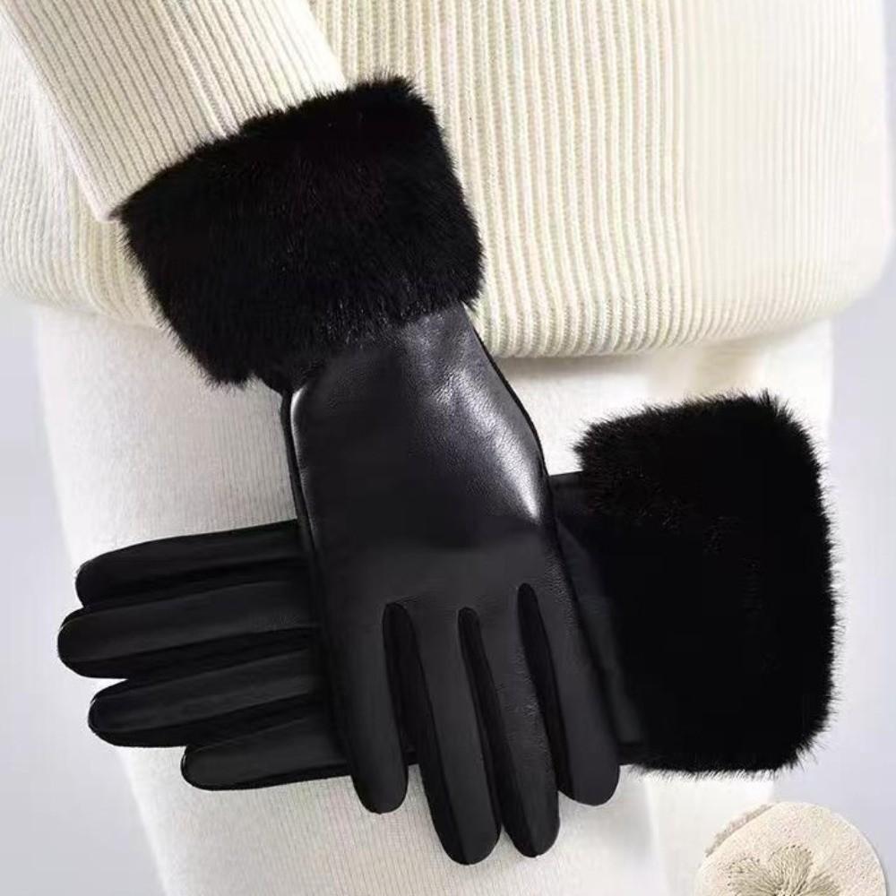 Warm Touchscreen Plush Gloves Faux Fur Trim Cycling Windproof Gloves Women